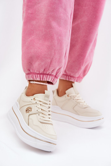 Feminin Turnschuhe mit einer Plattform Beige Caldeno
