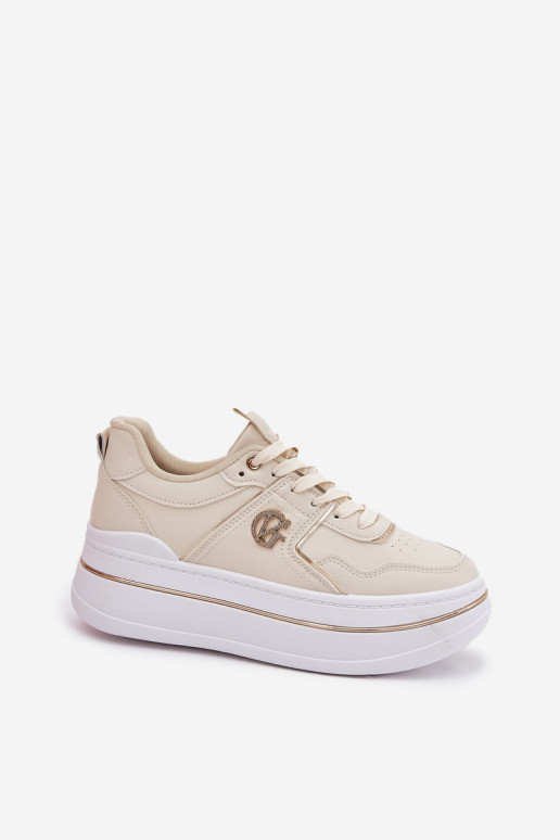 Feminin Turnschuhe mit einer Plattform Beige Caldeno