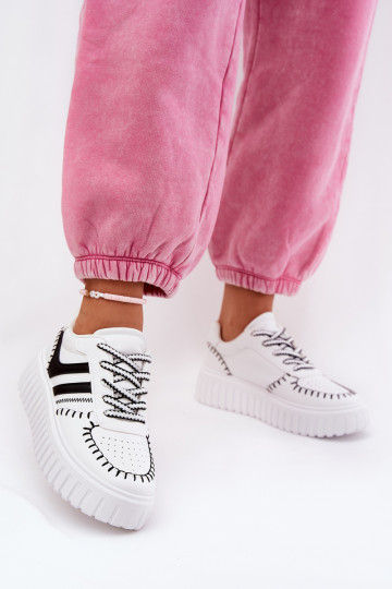 Sneakers Stilvollllschuhe Feminin mit einer Plattform INeiß-schZuarze Farbe Ofenale 2
