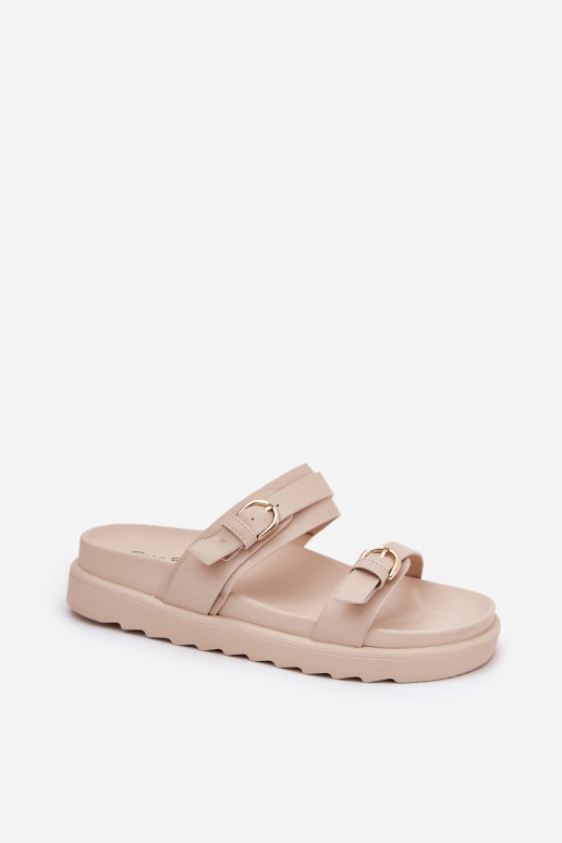 Damenhausschuhe mit einer Plattform Ze goldene Farbemi mit Schnallenmi Beige INernone