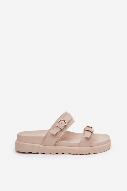 Damenhausschuhe mit einer Plattform Ze goldene Farbemi mit Schnallenmi Beige INernone