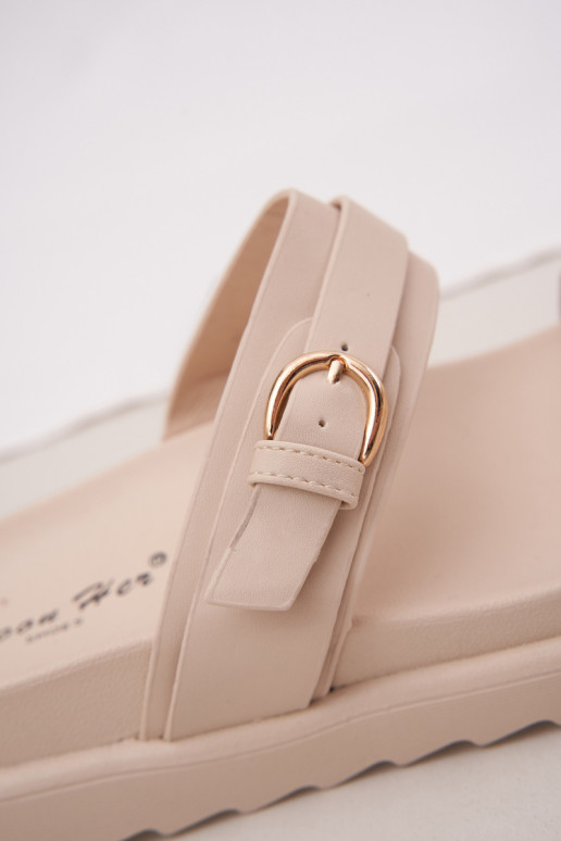 Damenhausschuhe mit einer Plattform Ze goldene Farbemi mit Schnallenmi Beige INernone