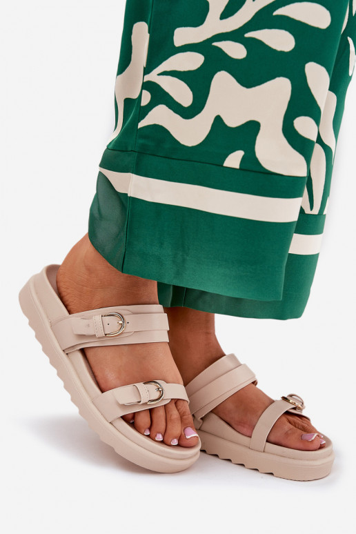 Damenhausschuhe mit einer Plattform Ze goldene Farbemi mit Schnallenmi Beige INernone