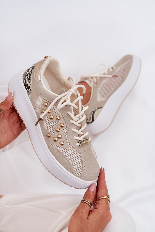 Turnschuhe Feminin mit Netz Und Stollen Beige Ogalda Turnschuhe Feminin mit Netz Und Stollen Beige Ogalda