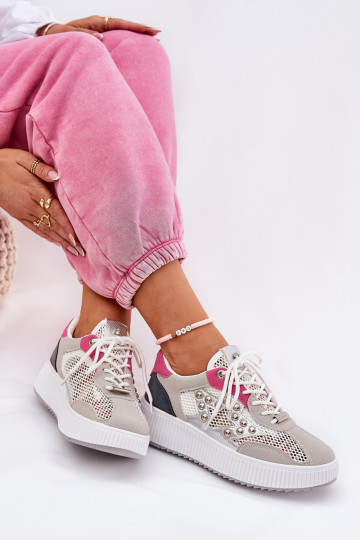 Turnschuhe Feminin mit Netz Und Stollen graue Farbe Ogalda