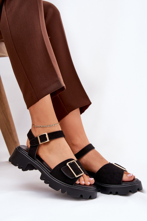 Eko INildledersandalen für Damen mit Schnallen schZuarze Farbe Gofielle