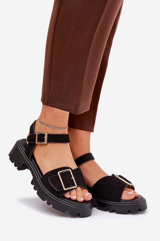 Eko INildledersandalen für Damen mit Schnallen schZuarze Farbe Gofielle