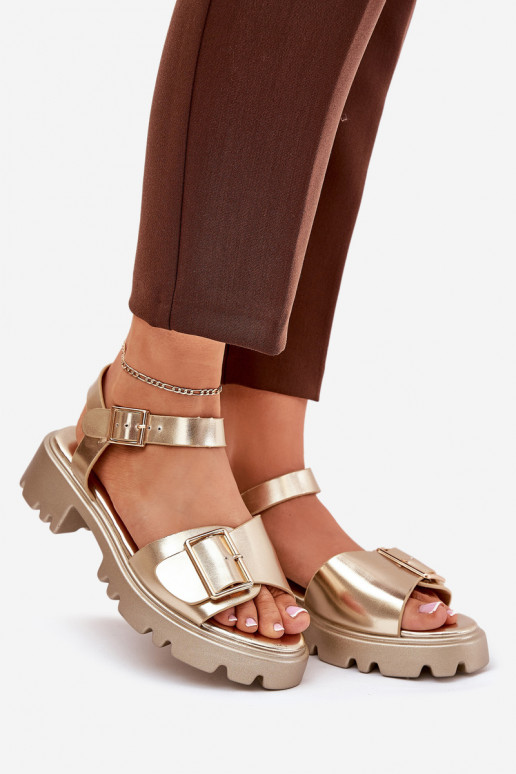 Eko Damensandalen Feminin mit Schnallen goldene Farbe Gofielle