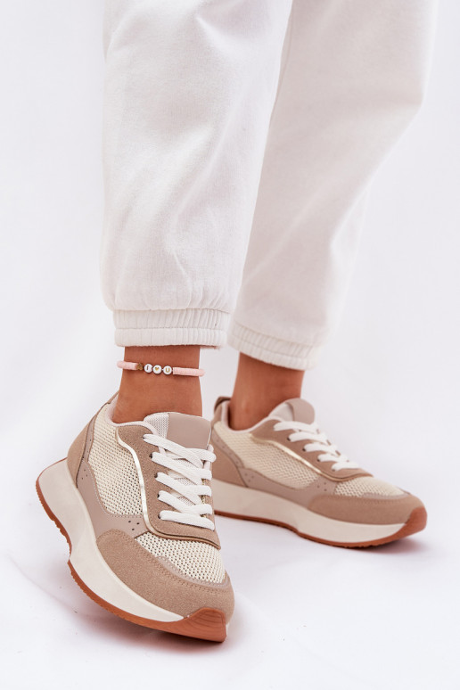 Turnschuhe Feminin mit Netz mit einer Plattform Khaki-Farbe Poova Turnschuhe Feminin mit Netz mit einer Plattform Khaki-Farbe Poova