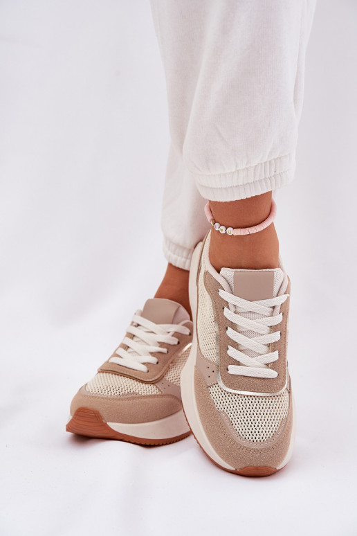 Turnschuhe Feminin mit Netz mit einer Plattform Khaki-Farbe Poova Turnschuhe Feminin mit Netz mit einer Plattform Khaki-Farbe Poova