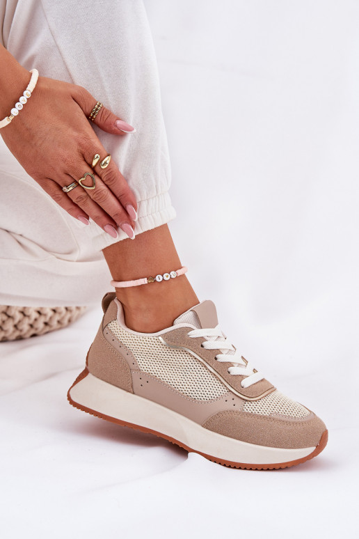 Turnschuhe Feminin mit Netz mit einer Plattform Khaki-Farbe Poova Turnschuhe Feminin mit Netz mit einer Plattform Khaki-Farbe Poova