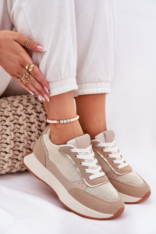 Turnschuhe Feminin mit Netz mit einer Plattform Khaki-Farbe Poova Turnschuhe Feminin mit Netz mit einer Plattform Khaki-Farbe Poova