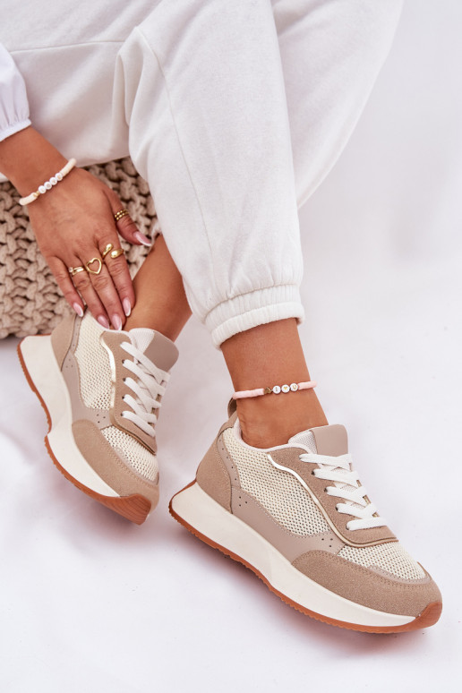 Turnschuhe Feminin mit Netz mit einer Plattform Khaki-Farbe Poova Turnschuhe Feminin mit Netz mit einer Plattform Khaki-Farbe Poova