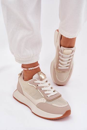 Turnschuhe Feminin mit Netz mit einer Plattform Beige Poova