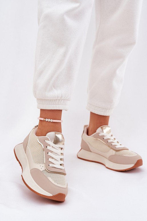 Turnschuhe Feminin mit Netz mit einer Plattform Beige Poova Turnschuhe Feminin mit Netz mit einer Plattform Beige Poova