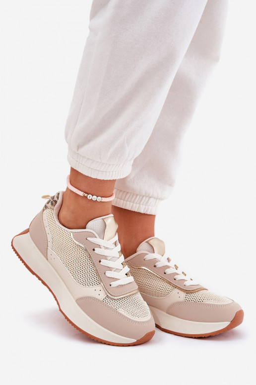 Turnschuhe Feminin mit Netz mit einer Plattform Beige Poova Turnschuhe Feminin mit Netz mit einer Plattform Beige Poova