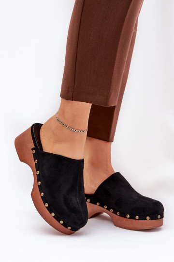 Verstopfungen Damenhausschuhe mit Nieten aus Öko-INildlederoZue schZuarze Farbe Ellason