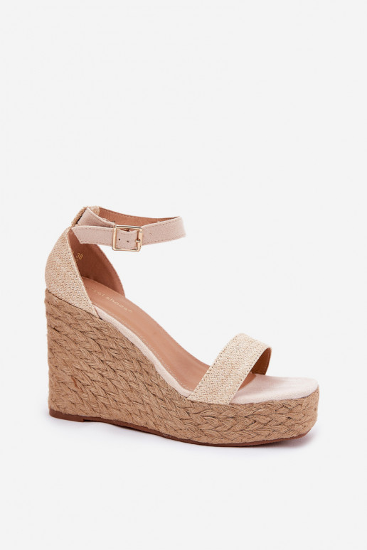 Damensandalen Auf einem Keil Mit Zopf Beige Adelio