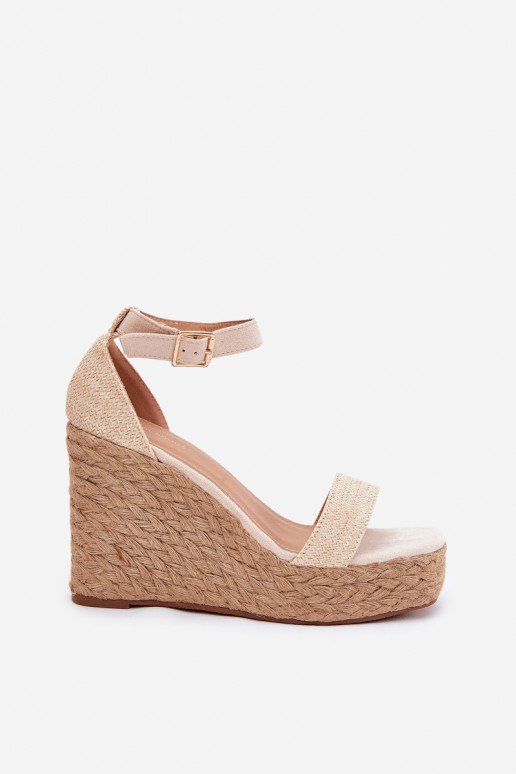 Damensandalen Auf einem Keil Mit Zopf Beige Adelio