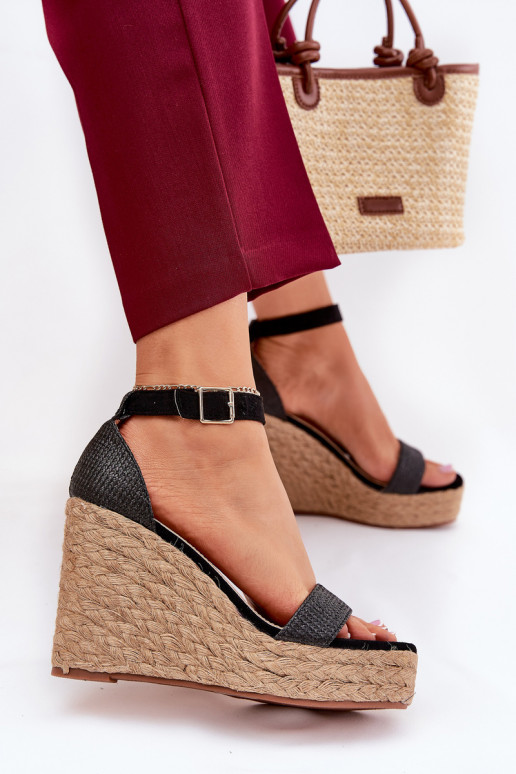 Damensandalen Auf einem Keil Mit Zopf schZuarze Farbe Adelio