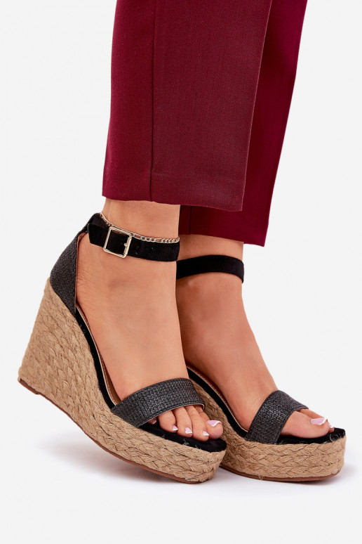 Damensandalen Auf einem Keil Mit Zopf schZuarze Farbe Adelio