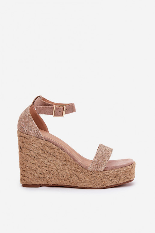 Damensandalen Auf einem Keil Mit Zopf Khaki-Farbe Adelio