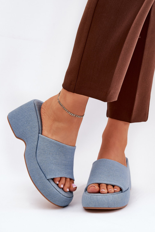  Damenhausschuhe mit einer Plattform I Koturnie Denim-Es mussterial Afisal