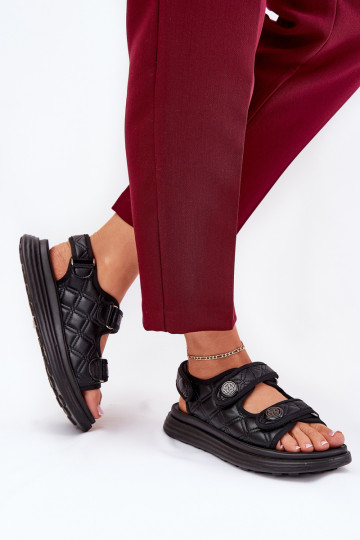 Damen Sandalen mit dekorativen Details und Klettverschlüssen in schwarz Zoliner