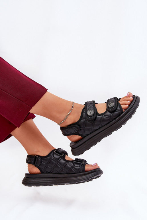 Damensandalen Mit Dekorationeni Detalami mit Klebeverschlüssen schZuarze Farbe Zoliner