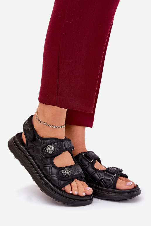 Damensandalen Mit Dekorationeni Detalami mit Klebeverschlüssen schZuarze Farbe Zoliner