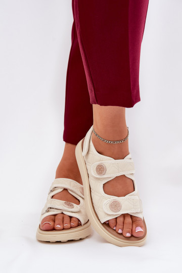 Damen Sandalen mit dekorativen Details und Klettverschlüssen in sandfarben Zoliner