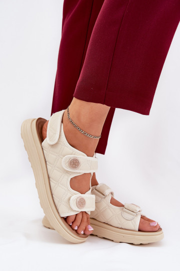 Damen Sandalen mit dekorativen Details und Klettverschlüssen in sandfarben Zoliner 2