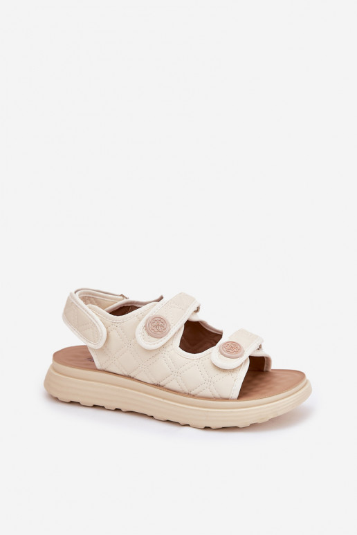 Damensandalen Mit Dekorationeni Detalami mit Klebeverschlüssen Beige Zoliner