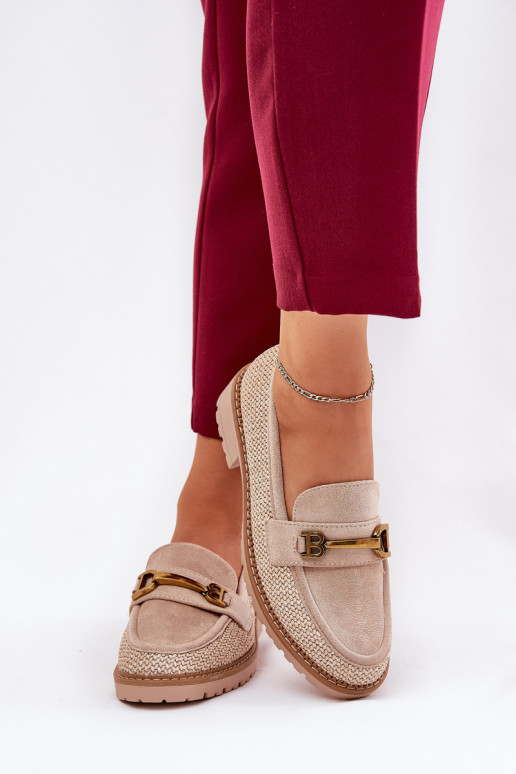 Mokassins für Damen Mit Zopf I goldene Farbem Detalem Beige Seffolia