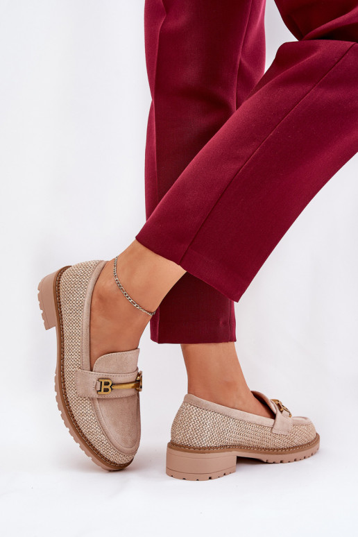 Mokassins für Damen Mit Zopf I goldene Farbem Detalem Beige Seffolia