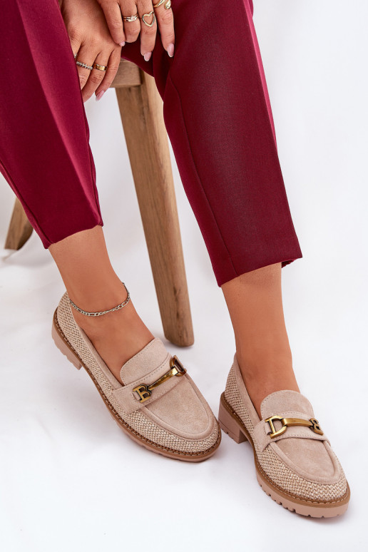 Mokassins für Damen Mit Zopf I goldene Farbem Detalem Beige Seffolia