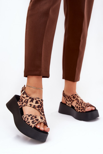 Damen Sandalen mit Leopardenmuster und Plattform aus Eco-Wildleder in Braun Karonia 2