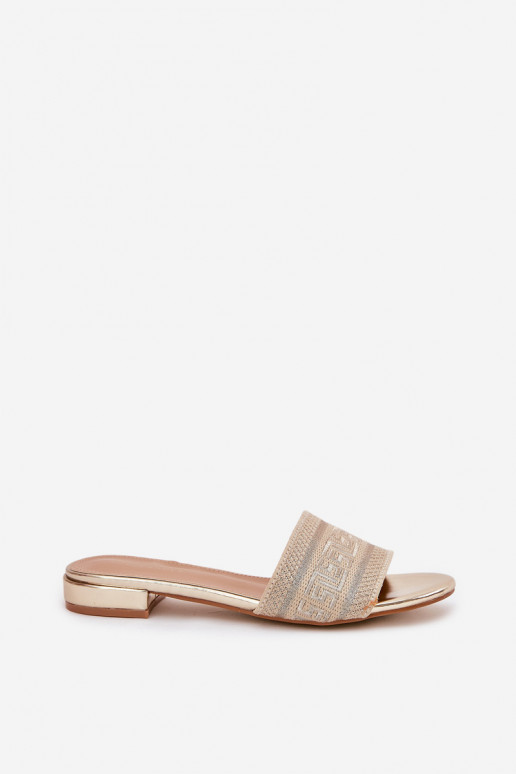 Damenhausschuhe mit breiten Absätzen goldene Farbe Fexxy