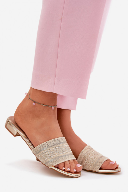 Damenhausschuhe mit breiten Absätzen goldene Farbe Fexxy