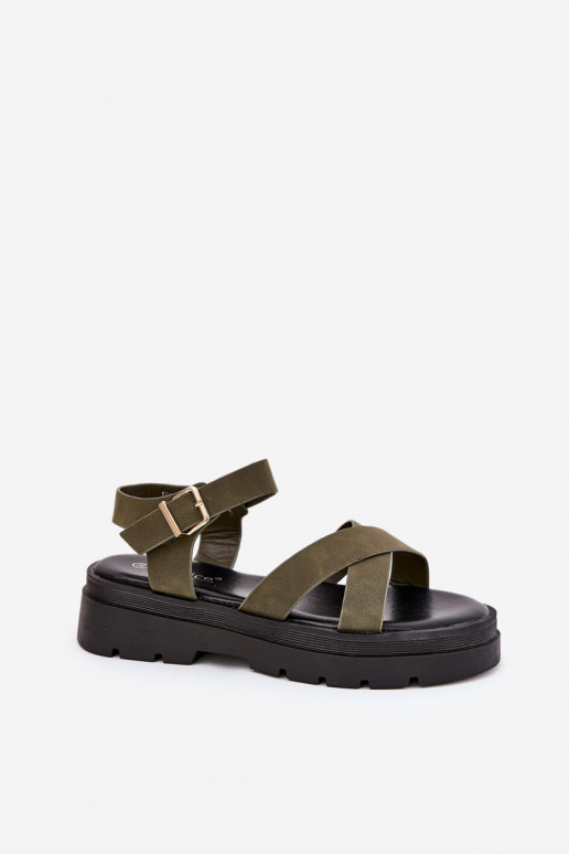 Damensandalen mit einer Plattform aus Öko-Leder Khaki-Farbe-Farbe Gevinniser Damensandalen mit einer Plattform aus Öko-Leder Khaki-Farbe-Farbe Gevinniser