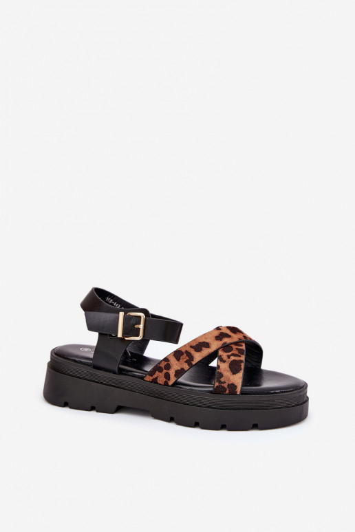 Damensandalen mit einer Plattform mit Leopardenfellmuster braune Farbe Gevinniser Damensandalen mit einer Plattform mit Leopardenfellmuster braune Farbe Gevinniser