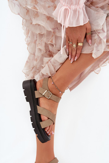 Damen Sandalen mit Plateau aus Öko-Leder in khakifarbener Farbe Gevinniser 2