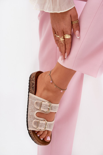  Damenhausschuhe mit einer Plattform mit Schnallen Beige Osoffe