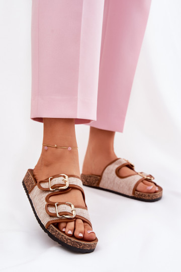  Damenhausschuhe mit einer Plattform mit Schnallen braune Farbe Osoffe 2