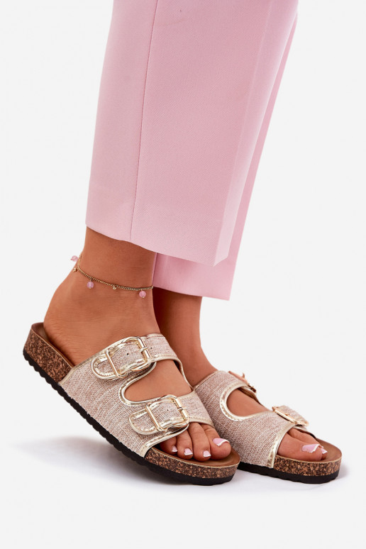  Damenhausschuhe mit einer Plattform mit Schnallen goldene Farbe Osoffe