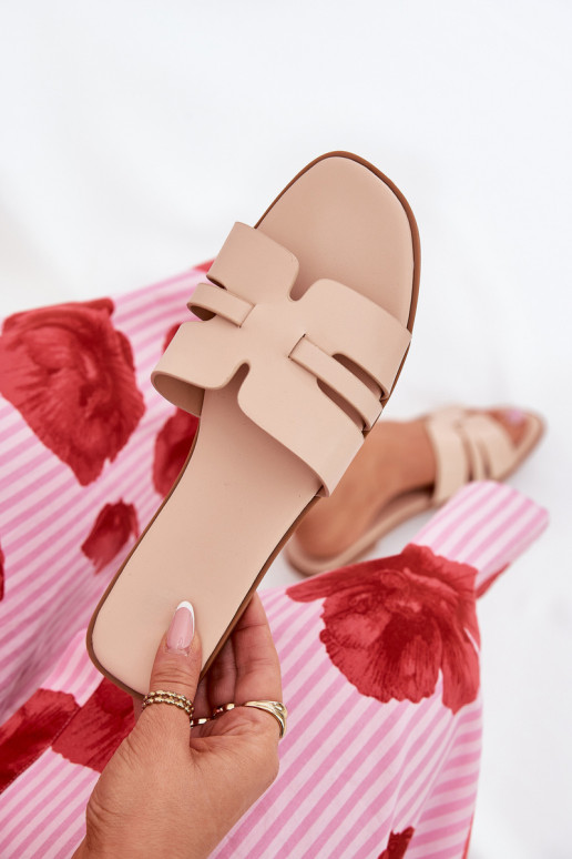 Damenhausschuhe mit breiten Absätzen Mit Ausschnitten Eko Haut Beige Ecapus Damenhausschuhe mit breiten Absätzen Mit Ausschnitten Eko Haut Beige Ecapus