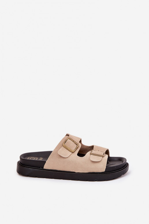 Damenhausschuhe mit einer Plattform mit Schnallen Beige Simbes