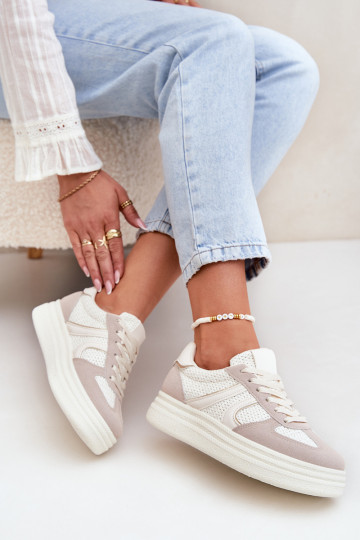 Sneakers Stilvollllschuhe Feminin mit einer Plattform Beige Lesida