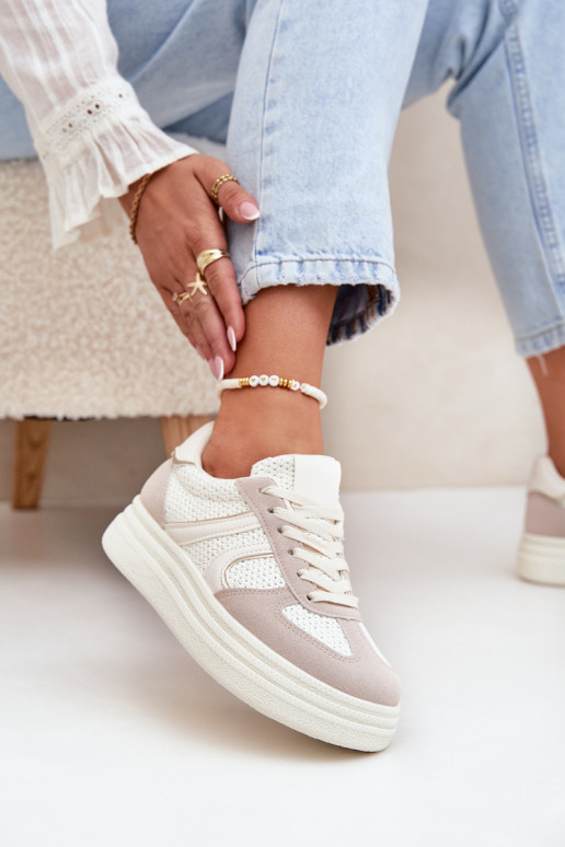 Sneakers Stilvollllschuhe Feminin mit einer Plattform Beige Lesida Sneakers Stilvollllschuhe Feminin mit einer Plattform Beige Lesida
