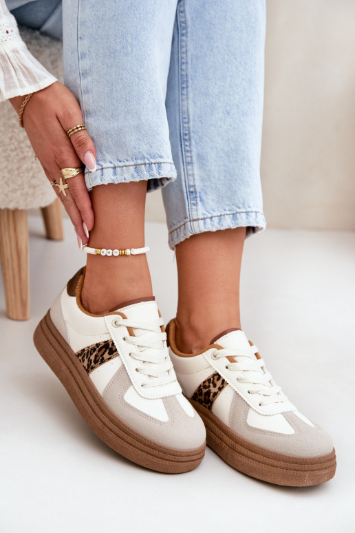 Feminin Sneakers Stilvollllschuhe mit einer Plattform mit Leopardenfellmuster Beige Lincidi Feminin Sneakers Stilvollllschuhe mit einer Plattform mit Leopardenfellmuster Beige Lincidi